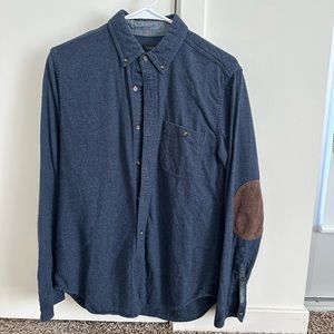 Blue flannel with elbow patches